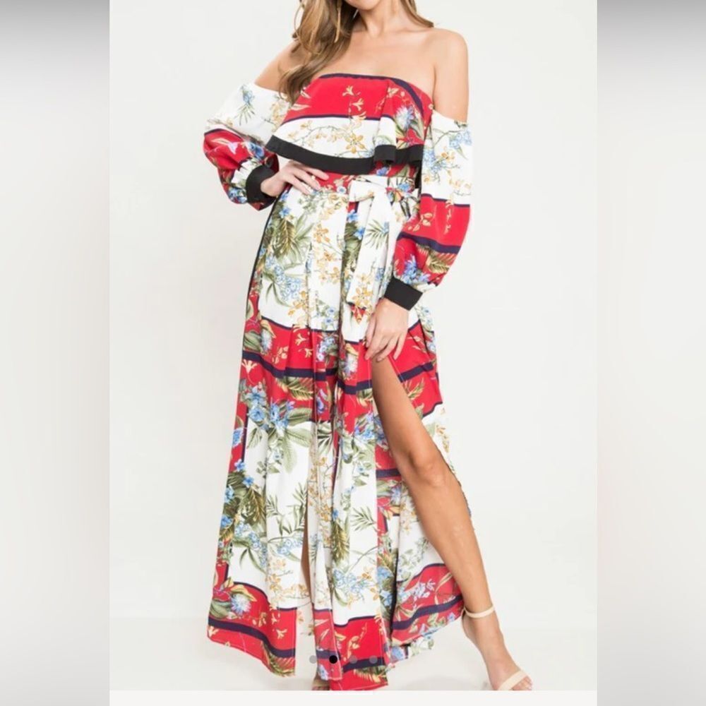 L’Atiste floral print off shoulder jumpsuit, S